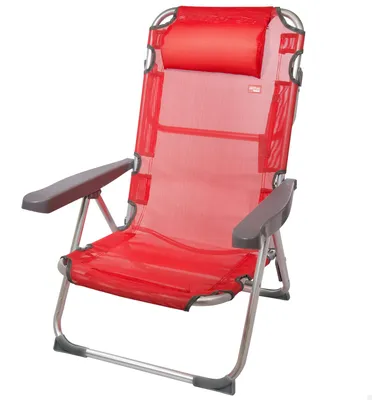 Immagine prodotto di Sedia da spiaggia, dimensioni 48 x 60 x 90 cm, colore rosso, 5 posizioni, con cuscino e maniglia per il trasporto, ideale per la spiaggia