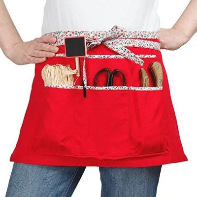 Produktbild von Kurzes Rotes Gartenschürze mit 7 Taschen - Ideal für Gartenarbeit und Basteln