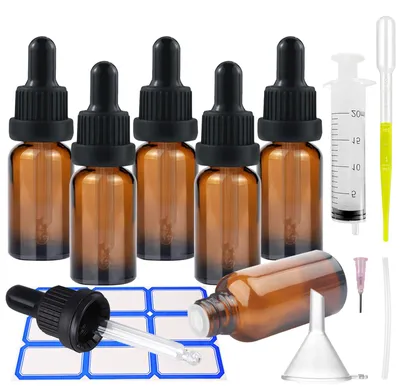 6er-Set 10 ml Braunglas-Tropffläschchen mit Pipette und Trichter