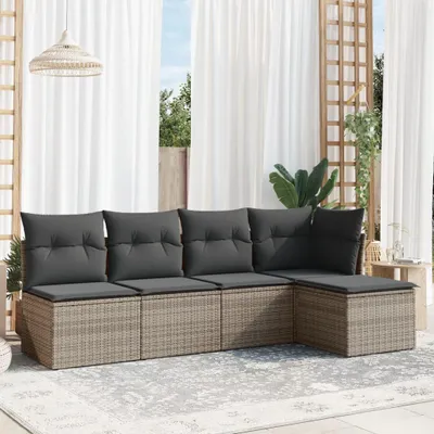 Image de vidaXL Ensemble de salon de jardin 5 pièces avec coussins Gris Poly rotin