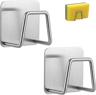 Produktbild von PolkaHome® Set von 2 selbstklebenden Schwammhaltern für Spüle aus Edelstahl, ohne Bohren, Wandorganizer für Küche und Bad, Silber