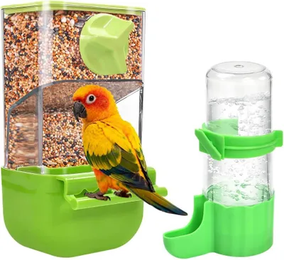 Immagine prodotto di Distributore automatico di cibo, in plastica trasparente, con ciotola per l'acqua, per pappagalli