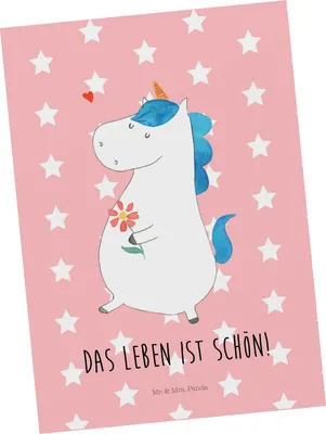 Produktbild von Mr. & Mrs. Panda Postkarte Einhorn Spaziergang - Rot Pastell - Geschenk, Fotokarte, Mutter, Grußkarte, Freundin, Postkarten, Ansichtskarte, Ansichtskarten, Einhörner