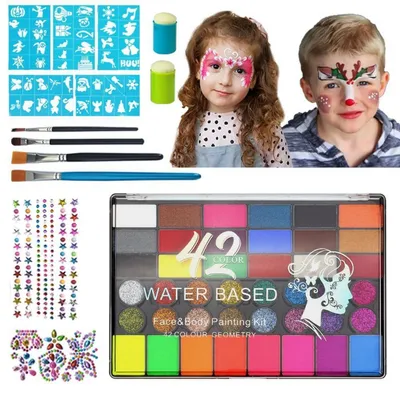 Image de Kit de maquillage pour enfants, 42 couleurs, pour le corps et le visage, idéal pour les enfants et les adultes, pour le théâtre, le carnaval, Halloween, le cosplay, avec pinceaux et modèles