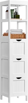 Produktbild von Yaheetech Schmaler Hochschrank Badezimmerschrank, 3 Schubladen & 2 offene Fächer, 30×30×142cm,  Weiß