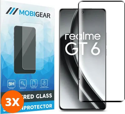 Produktbild von Mobigear Premium 9.98 Realme GT 6 Panzerglas Gehärtetes Glas Displayschutz - Hüllenfreundlich - Schwarz (3er Pack)