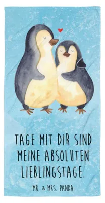 Produktbild von Mr. & Mrs. Panda Strandtuch Pinguin umarmen - Eisblau - Geschenk, Hochzeitstag, Großes Badehandtuch, Strandlaken, Handtuch, Liebe, Hochzeitsgeschenk, Duschtuch