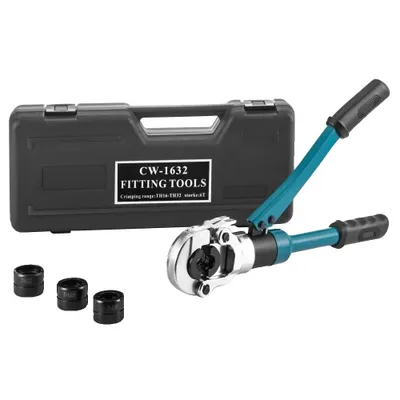 Obrázek produktu pro Hydraulický lisovací nástroj na pexisklové trubky, lisovací síla 8 tun, otočná hlava o 360°, kompatibilní s trubkami 16-32 mm ,