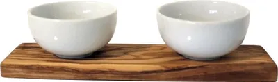 Image de 2 coupes en porcelaine sur socle en bois d'olivier