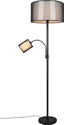 Produktbild von lightling Barto Stehleuchte mit Lesearm, Ø 45 cm, Korpus schwarz matt Metall, Stoffschirm rauchfarbig, Innenschirm weiß, E27