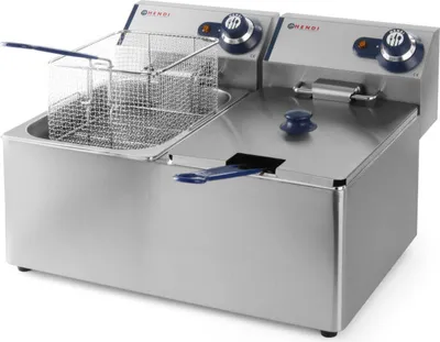 Produktbild von Friteuse 'Blue Line' 2 x 8 Liter; Die Friteuse ist aus Chromstahl gefertigt. Öltank aus Edelstahl. Entnehmbares Element mit Sicherheitsabschaltung sobald dieser entfernt wird. Ein entnehmbares Becken zur leichteren Reinigung. Mit Anz