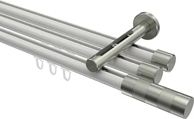Produktbild von Interdeco Innenlaufstange / Gardinenstange mit Innenlauf Weiß / Edelstahl-Optik, Typ Siteno Mavell (Zylinder Bicolor), 20 mm Ø 3-läufig, 200 cm