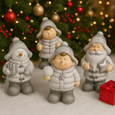 Produktbild von Weihnachtsdeko 4er Set Figuren Dekofigur Weihnachten Fensterdeko Keramik Silber