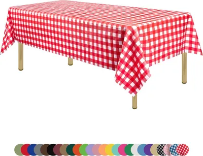 Produktbild von Hochwertige Plastiktischdecke mit rotem Gingham-Karomuster, Einweg (12 Stück), Plastiktischdecken für rechteckige Tische (137,2 x 274,3 cm), Party-Tischdecken, Einwegdecken für rechteckige Tische von 1,8 bis 2,44 m