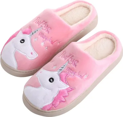 Produktbild von Kuschelige Plüsch Hausschuhe, Pantoffeln, Tier-Schlappen für Damen, Mädchen | 34/35 EU | Einhorn Pink Magic