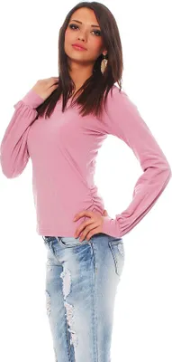 Produktbild von Fado Damen Langarm Shirt Oberteil Longshirt, U-Boot Ausschnitt, Puderrosa XL