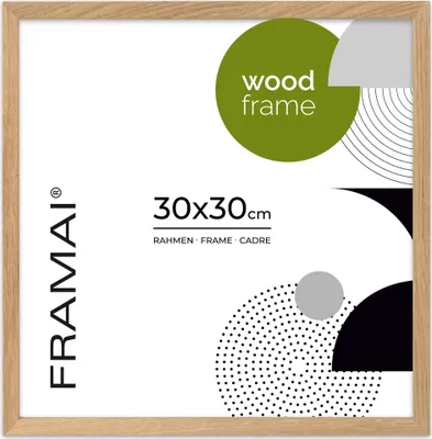 Produktbild von FRAMAI® Bilderrahmen, 30x30 cm, Eiche, Natur Holz Rahmen, Rahmen Echtholz Bilderrahmen, Rahmen mit Bruchsicheren Plexiglas, Aufhänger und Aufsteller (