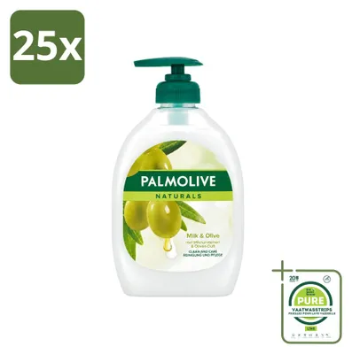 Zdjęcie produktu dla 25 sztuk mydła do rąk Palmolive Naturals, zapach mleka i oliwy, pojemność 500 ml - opakowanie zbiorcze