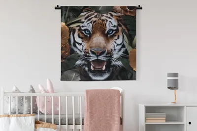 Produktbild von MuchoWow® Wandteppich Wandbehang Tiger - Blatt - Tiere 90x90 cm Tapisserie Dekoration Wandtuch - Wandaufhänger