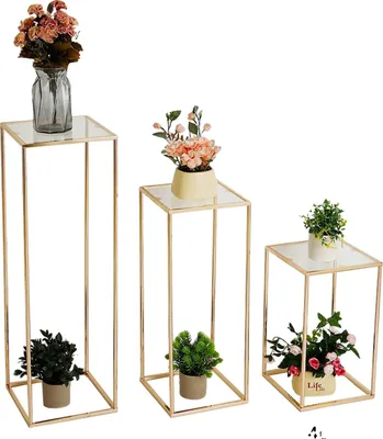 Obrázek produktu pro Stojan na květiny, Geometrický design, Snadná montáž, Zlatá, 40 cm