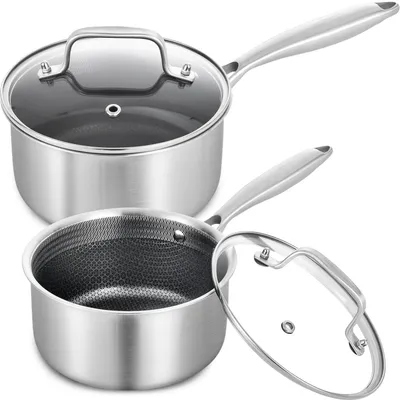 Obrázok produktu pre Sada hrncov z nehrdzavejúcej oceli, 16 + 18 cm, s pokrievkami, vhodná na indukciu, striebornej farby, objem 1,5 l + 2,5 l