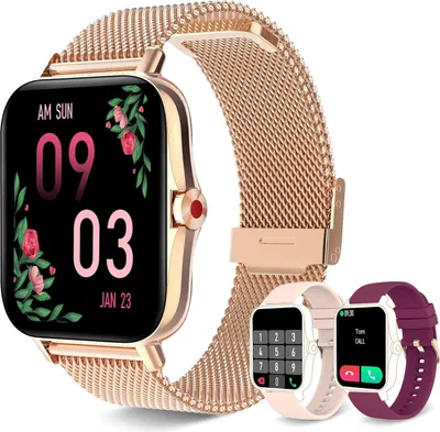 Produktbild von Damen-Smartwatch mit Telefonfunktion, 1,7-Zoll-HD-Display, wasserdichte Uhr mit Herzfrequenz, Schlafüberwachung, Menstruationszyklus,SpO2 Android IOS