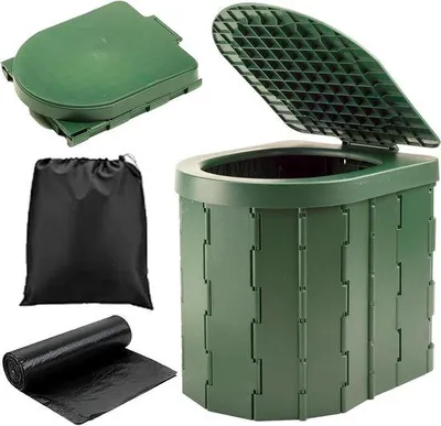 Productafbeelding van Kampeer Toilet - Draagbaar WC - Buiten Kamperen - Opvouwbaar Ontwerp - 32.5 x 27.5 cm - Groen