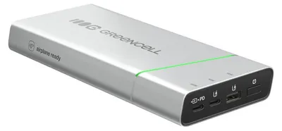 Zdjęcie produktu dla Green Cell Powerbank PowerPlay Pro 20800mAh 65W 3x USB PD produkcja PL, 20800 mAh, Litowo-jonowa (Li-Ion), Power Delivery, 20800 W, Aluminium, Czarny, Zielony, Jasny Szary, Srebrny