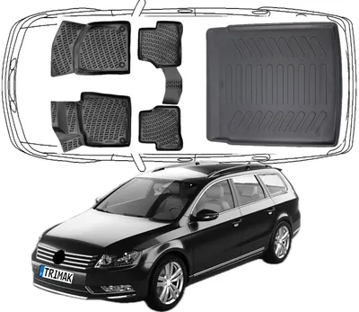 Produktbild von 3D Fußmatten & Kofferraumwanne Auto Set Kompatibel mit VW Passat B7 Kombi 2010 - 2015