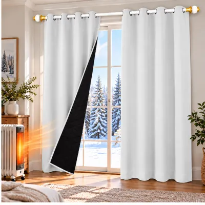 Zdjęcie produktu dla 1x 100% zaciemniające zasłony termiczne szaro-białe Nieprzezroczysta zasłona zaciemniająca z oczkami Unicoloured, 132 * 160 cm