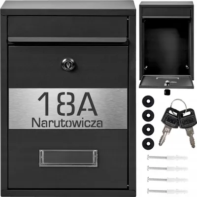 Zdjęcie produktu dla Czarna Kompaktowa Skrzynka Pocztowa Na Listy Rib + Laminat Z Adresem Ulicą