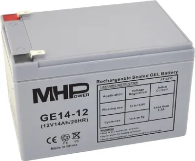 Immagine prodotto di MHPower GE14-12 Batteria gel 12V/14Ah, Faston F2 - 6,3mm, Deep Cycle