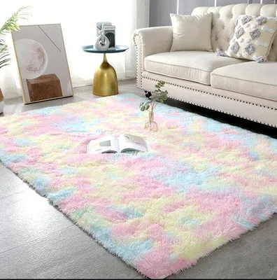 Produktbild von Unyqoos® Regenbogen-Teppich – weich & flauschig, hochflorige Velours-Oberfläche mit Antirutsch-Punktrücken, z. B. 80 x 160 cm, für Wohn- & Schlafzimmer