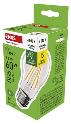 LED žárovka Filament A60 A CLASS / E27 / 3,8 W (60 W) / 806 lm / neutrální bílá