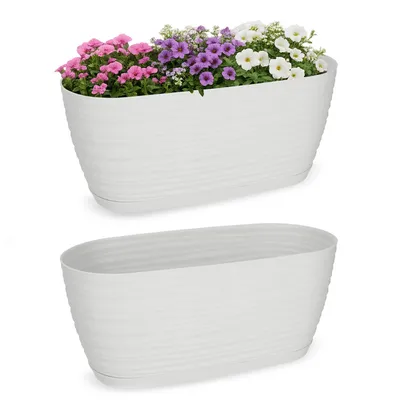 Zdjęcie produktu dla KADAX "Temara" doniczka ze spodkiem, doniczka, plastikowa doniczka, sadzarka, owalna, 27 cm, biała