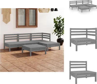 Produktbild von vidaXL 5-tlg. Garten-Lounge-Set Massivholz Kiefer Grau - Gartenmöbel-Sets