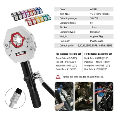 Obrázok produktu pre Hydraulický nástroj na lisovanie hadíc, rozsah lisovania 3/8 - 7/8, sila 8 ton, čierny