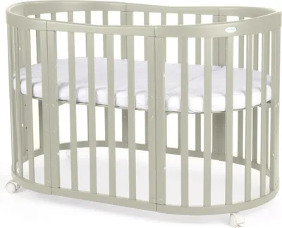 Produktbild von Mobiles Babybett OWAL aus Holz 7in1 mit Matratze, mitwachsend,Ohne Stoffset,Holz olive