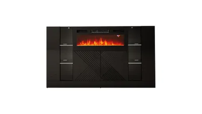 Produktbild von Moderne Kommode DIUNA mit Kamin Schwarz Hochglanz