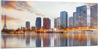 Produktbild von Bilder auf glas - Fluss Wolkenkratzer Ansicht Eiffle - 120x50cm - Glasbilder - Wandbilder - Kunstdruck - Wanddekoration aus Glas - Glas Bilder - Wandbild auf Glas - GAB120x50-2831