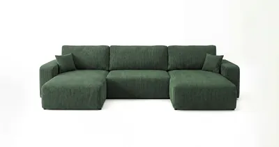 Produktbild von CORNERO Ecksofa mit schlaffunktion BERLIN U-Form grün Cord Poso 14 - Schlaffunktion, Bettkasten