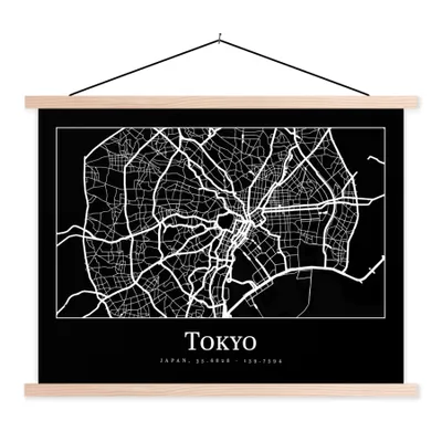 Produktbild von MuchoWow® Textilposter Karte - Tokio - Stadtplan - Karte 60x45 cm mit holzfarbenen Rahmen - Bild