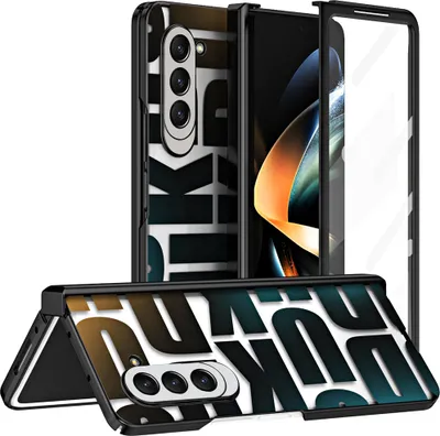Image de Etui pour Samsung Galaxy Z Fold 5, étui transparent galvanisé avec protection d'écran et charnière noir