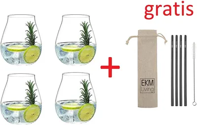 Obrázek produktu pro Riedel 5414/67 Sada 4 sklenic na gin s tonikem + sada 4 brček z nerezové oceli EKM Living (černá)