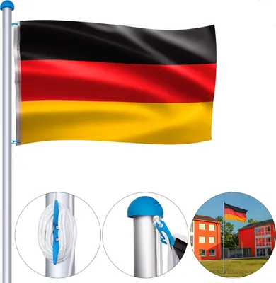 Produktbild von XINZI 6,5 m Aluminium Fahnenmast inkl. 150x80 cm Deutschlandflagge 5-stufig Höhenverstellbar, Seilzug, Bodenhülse & Verschlusshaken Wetterbeständig