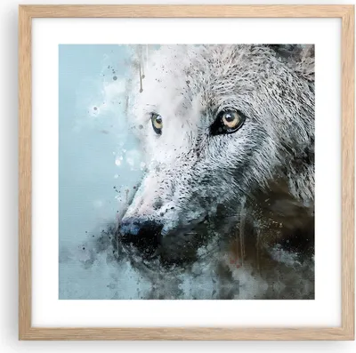 Produktbild von Gerahmtes Poster - Rahmen in heller Eiche - Weiß Der Wolf Bild - 40x40 cm - Wand Bild - Wanddeko - Wandbilder - Kunstposter - Wandposter - Bilderrahmen - Bilder - Kunstdruck - P2NAC40x40-4623