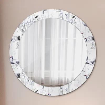 Produktbild von Spiegel Rund mit Aufdruck - Wandspiegel Design Wandmontage – Badspiegel - Kraniche Vögel - Rund: Ø70cm