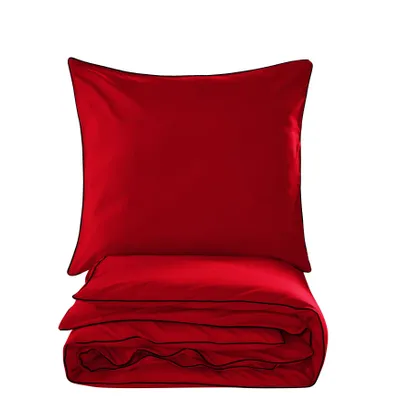Produktbild von Bettwäsche-Set - 155x200 cm - Rot - Baumwolle - mit Reißverschluss - 2 Kopfkissenbezüge - einfarbig