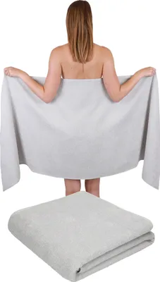 Produktbild von Betz 2 Stück XXL Saunatücher 70 x 200 cm BERLIN Badetücher 100% Baumwolle Farbe – silbergrau