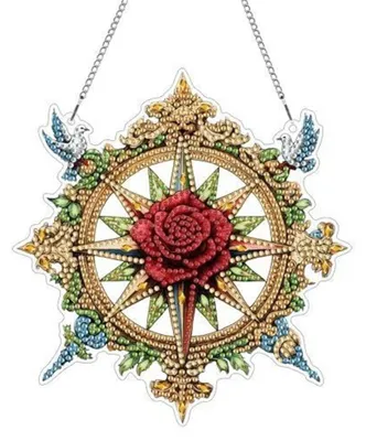 Image de Kit de création de bijou "Diamant Painting" 5D, motif fleur de rose, dimensions 20x20 cm, avec chaîne, idéal pour la décoration murale